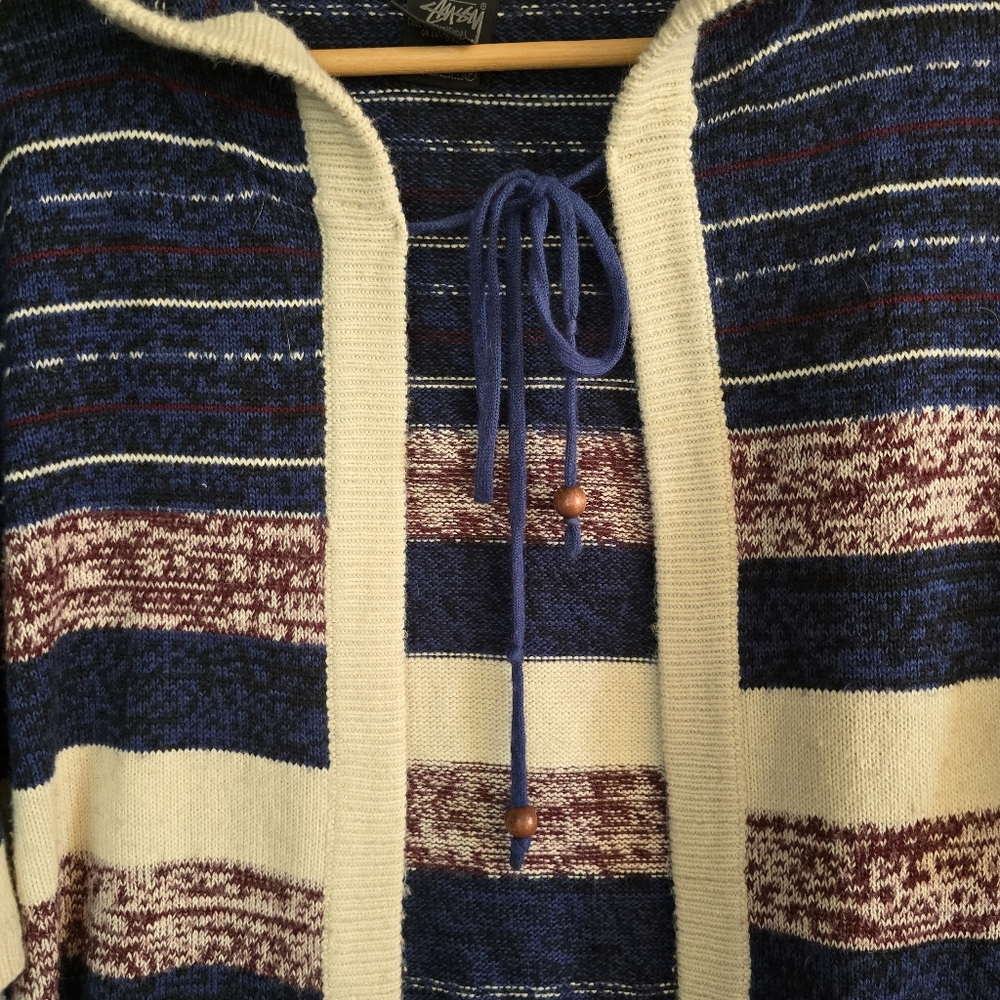 Stussy Hooded Cardigan Poncho Beaded Open Front Womens Large - Picture 4 of 13